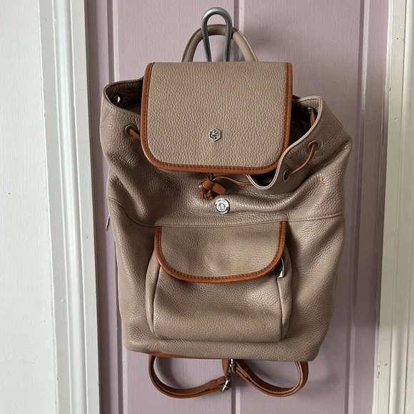 Valentina Beige and Brown Backpack Valentina Brown Pebbled Italian Leather Sling | Mercari main image 4
